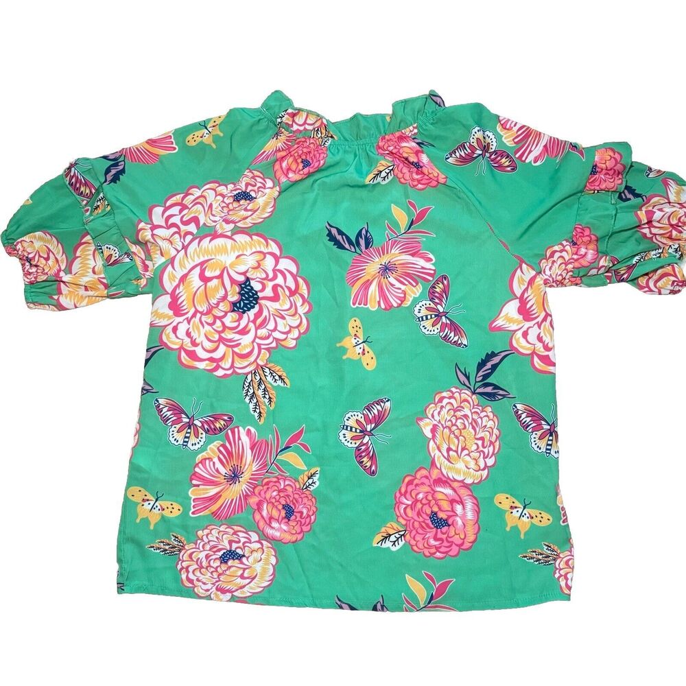 Women's Top L Butterfly Floral 3/4‎ Sleeve Work Casual Girls Night - Picture 5 of 5